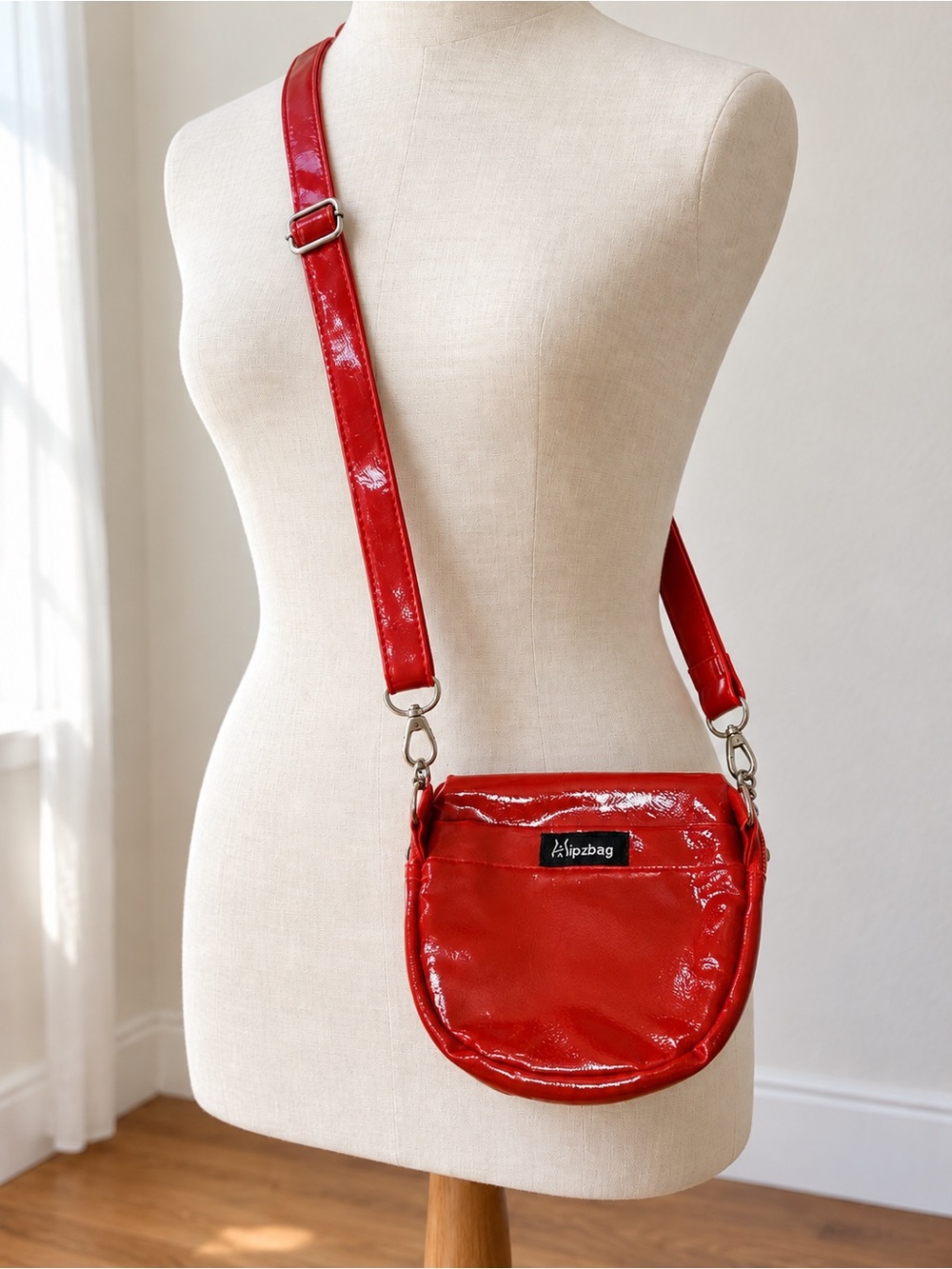 Red Patent Crossbody Bag with Adjustable Strap
